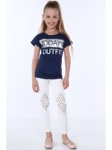 Girls\' T-shirt with inscriptions, navy blue NDZ8168 - Online store - Boutique